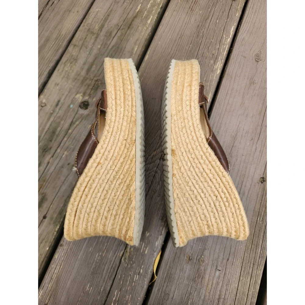 Vintage 90s Y2K Soda Platform Sandals Brown Espadrille Wedge Thong Knotted 9